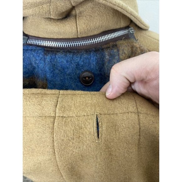 Vintage Mitchell Wool Duffle Coat 70s Toggle Plaid Lined Winter Woman M - Picture 10 of 14